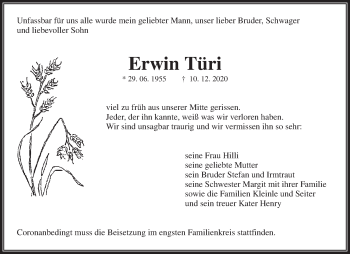 Traueranzeige von Erwin Türi von Waiblinger Kreiszeitung
