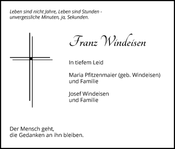 Traueranzeige von Franz Windeisen von Waiblinger Kreiszeitung