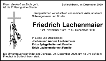 Traueranzeige von Friedrich Lachenmaier von Waiblinger Kreiszeitung