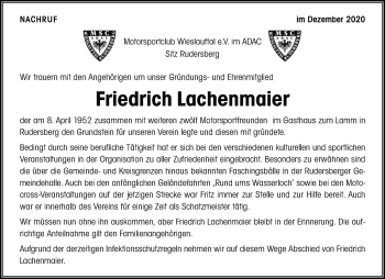 Traueranzeige von Friedrich Lachenmaier von Waiblinger Kreiszeitung