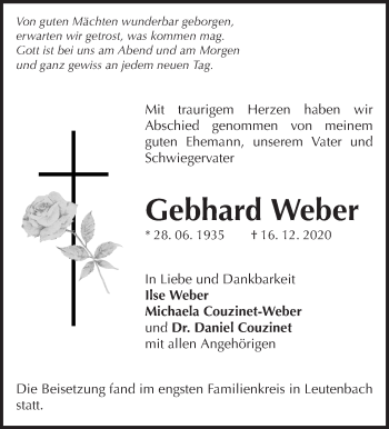 Traueranzeige von Gebhard Weber von Waiblinger Kreiszeitung