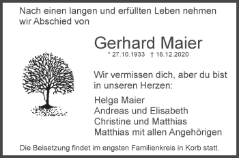 Traueranzeige von Gerhard Maier von Waiblinger Kreiszeitung