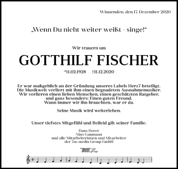 Traueranzeige von Gotthilf Fischer von Waiblinger Kreiszeitung