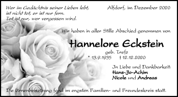 Traueranzeige von Hannelore Eckstein von Waiblinger Kreiszeitung