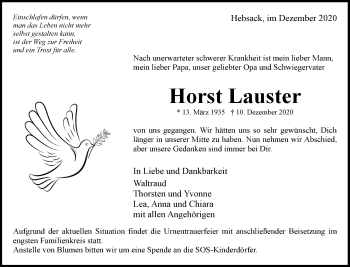 Traueranzeige von Horst Lauster von Waiblinger Kreiszeitung