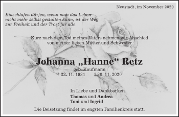 Traueranzeige von Johanna Retz von Waiblinger Kreiszeitung