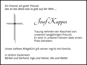 Traueranzeige von Josef Kappes von Waiblinger Kreiszeitung