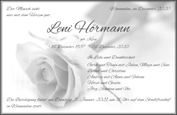 Traueranzeige von Leni Hörmann von Waiblinger Kreiszeitung