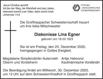 Traueranzeige von Lina Egner von Waiblinger Kreiszeitung