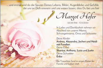 Traueranzeige von Margot Hofer von Waiblinger Kreiszeitung