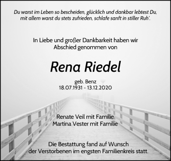 Traueranzeige von Rena Riedel von Waiblinger Kreiszeitung