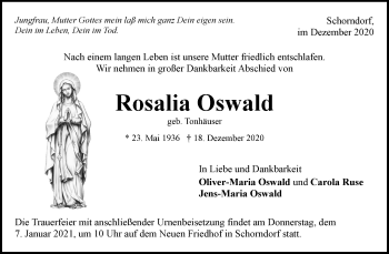 Traueranzeige von Rosalia Oswald von Waiblinger Kreiszeitung