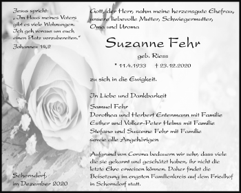 Traueranzeige von Suzanne Fehr von Waiblinger Kreiszeitung