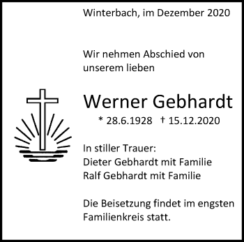 Traueranzeige von Werner Gebhardt von Waiblinger Kreiszeitung