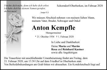 Traueranzeige von Anton Kempfle von Waiblinger Kreiszeitung