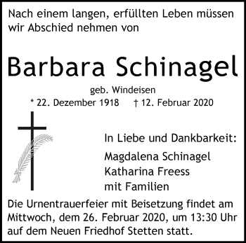 Traueranzeige von Barbara Schinagel von Waiblinger Kreiszeitung