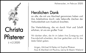 Traueranzeige von Christa Pfisterer von Waiblinger Kreiszeitung
