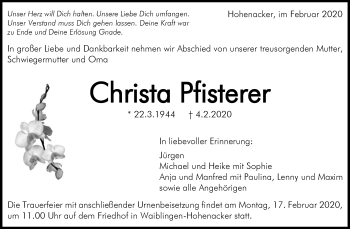 Traueranzeige von Christa Pfisterer von Waiblinger Kreiszeitung