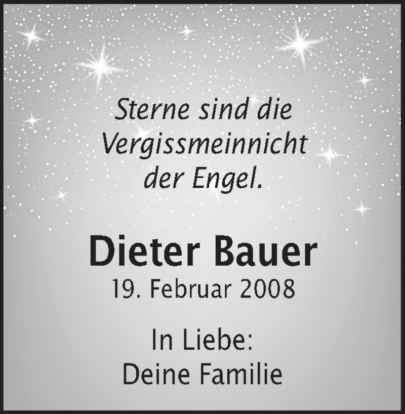  Traueranzeige für Dieter Bauer vom 19.02.2020 aus Waiblinger Kreiszeitung