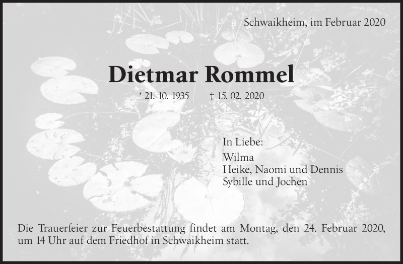  Traueranzeige für Dietmar Rommel vom 19.02.2020 aus Waiblinger Kreiszeitung