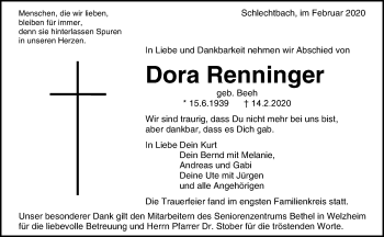 Traueranzeige von Dora Rennfinger von Waiblinger Kreiszeitung