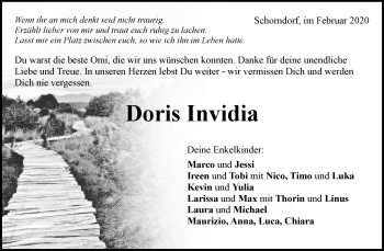 Traueranzeige von Doris Invidia von Waiblinger Kreiszeitung