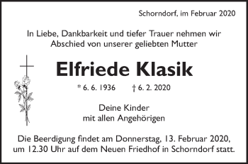 Traueranzeige von Elfriede Klasik von Waiblinger Kreiszeitung