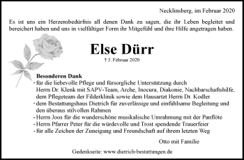 Traueranzeige von Else Dürr von Waiblinger Kreiszeitung