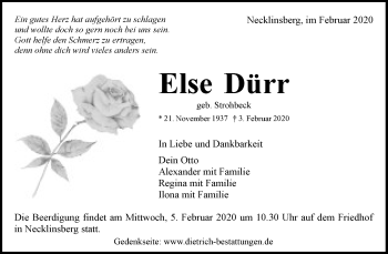Traueranzeige von Else Dürr von Waiblinger Kreiszeitung