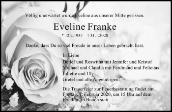Traueranzeige von Eveline Franke von Waiblinger Kreiszeitung