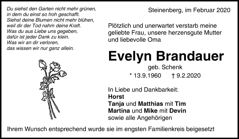  Traueranzeige für Evelyn Brandauer vom 20.02.2020 aus Waiblinger Kreiszeitung