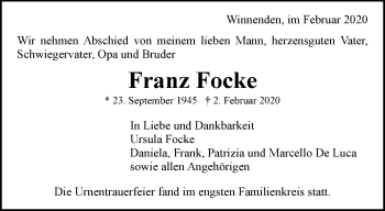 Traueranzeige von Franz Focke von Waiblinger Kreiszeitung