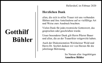 Traueranzeige von Gotthilf Bühler von Waiblinger Kreiszeitung