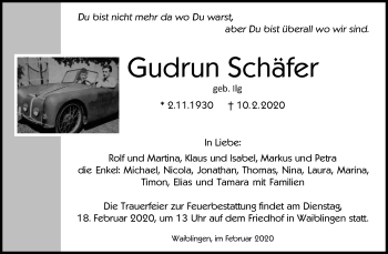 Traueranzeige von Gudrun Schäfer von Waiblinger Kreiszeitung
