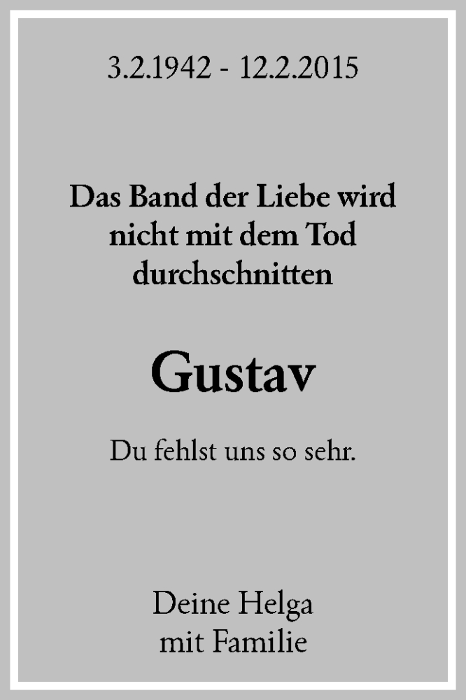  Traueranzeige für Gustav Heidenwag vom 12.02.2020 aus Waiblinger Kreiszeitung