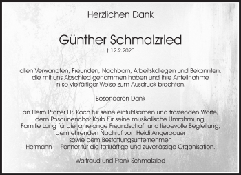 Traueranzeige von Günther Schmalzried von Waiblinger Kreiszeitung