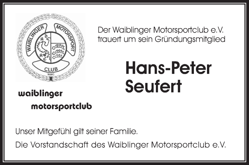  Traueranzeige für Hans-Peter Seufert vom 25.02.2020 aus Waiblinger Kreiszeitung