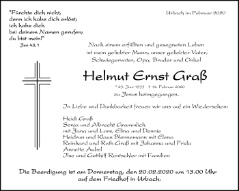 Traueranzeige von Helmut Ernst Graß von Waiblinger Kreiszeitung