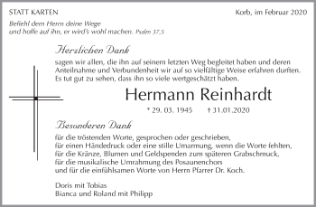Traueranzeige von Hermann Reinhardt von Waiblinger Kreiszeitung