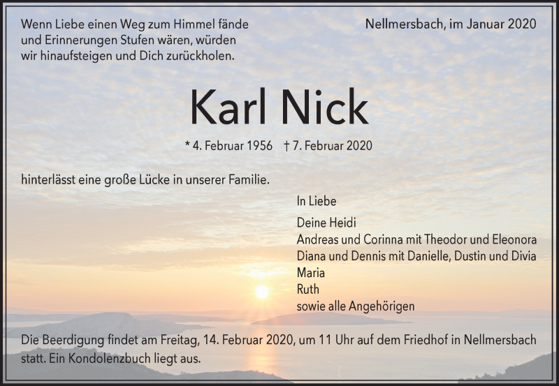  Traueranzeige für Karl Nick vom 11.02.2020 aus Waiblinger Kreiszeitung