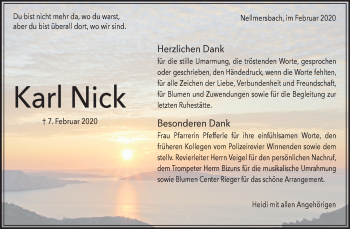 Traueranzeige von Karl Nick von Waiblinger Kreiszeitung