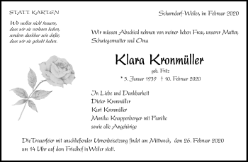 Traueranzeige von Klara Kronmüller von Waiblinger Kreiszeitung