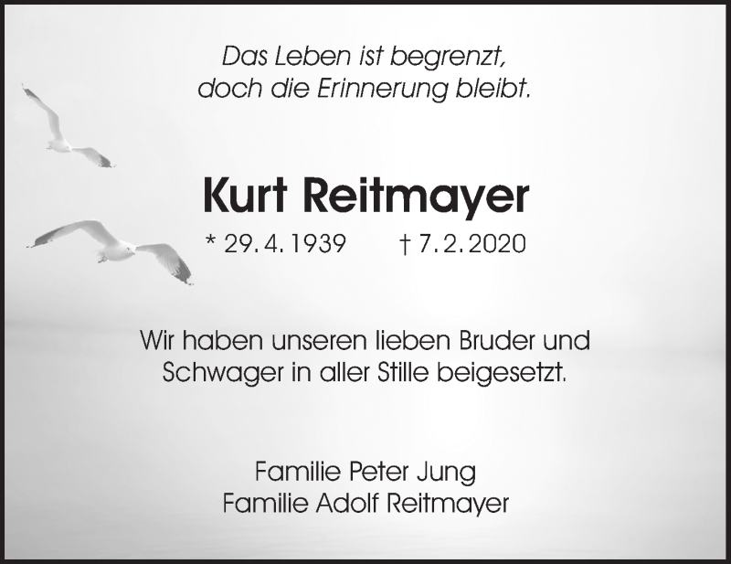  Traueranzeige für Kurt Reitmayer vom 22.02.2020 aus Waiblinger Kreiszeitung