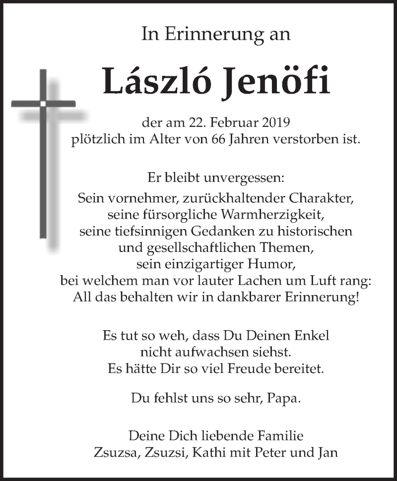  Traueranzeige für Laszlo Jenöfi vom 22.02.2020 aus Waiblinger Kreiszeitung