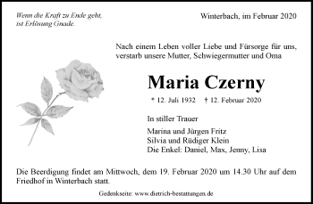 Traueranzeige von Maria Czerny von Waiblinger Kreiszeitung
