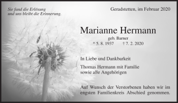 Traueranzeige von Marianne Hermann von Waiblinger Kreiszeitung