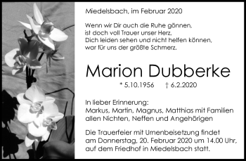 Traueranzeige von Marion Dubberke von Waiblinger Kreiszeitung