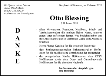 Traueranzeige von Otto Blessing von Waiblinger Kreiszeitung