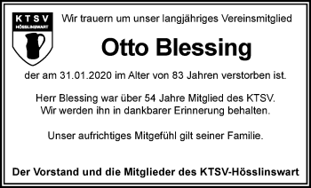 Traueranzeige von Otto Blessing von Waiblinger Kreiszeitung