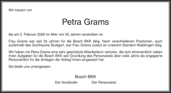 Traueranzeige von Petra Grams von Waiblinger Kreiszeitung